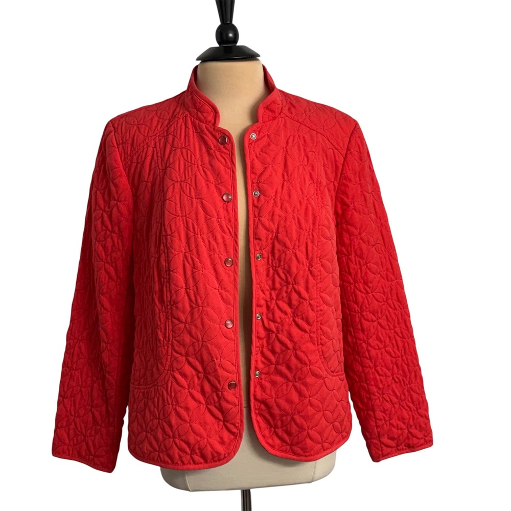 RQT Women's Long Sleeve Red Snap-Up Quilt Stitched Jacket